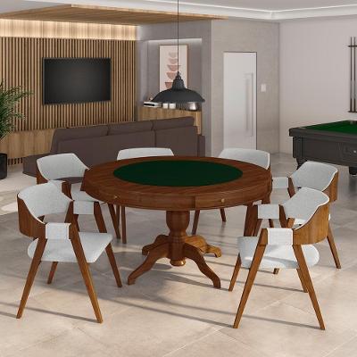 Conjunto Mesa de Jogos Bellagio 6 Lugares Tampo Reversível Verde Madeira Poker Linho Cinza Imbuia
