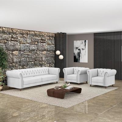 Conjunto Sala de Estar Stanford Chesterfield G58 1 Sofá e 2 Poltronas 260cm Branco Gran Belo