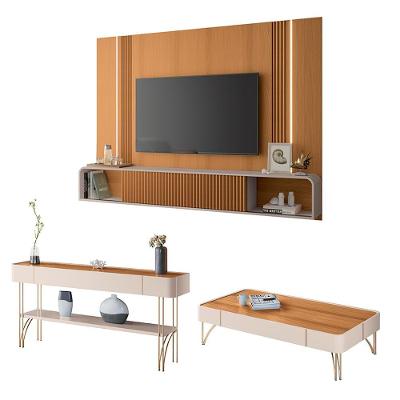 Conjunto Home Aparador e Mesa de Centro Rennes G26 2 Portas MDP e MDF Off White Gran Belo