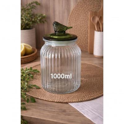 Pote de Vidro Hermético Canelado Pássaro para Cozinha 1000ML Verde Yangzi