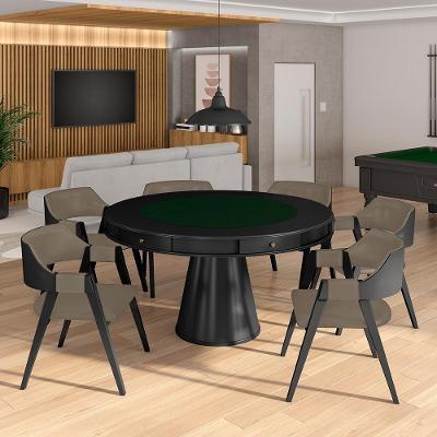 Conjunto Mesa de Jogos Bellagio G42 com 6 Cadeiras Madeira Maciça 140cm Preto Gran Belo