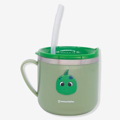 Caneca Infantil Flip Dinossauro Thomax 250ml Verde em Aço Inoxidável Zonacriativa