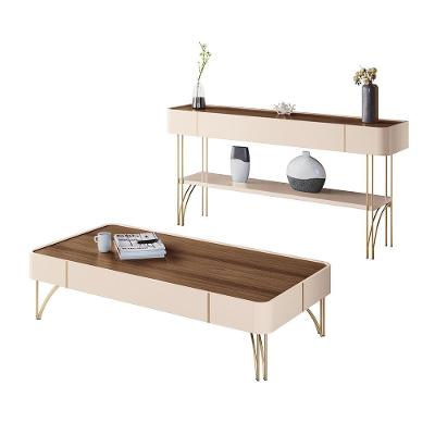 Conjunto Decorativo Aparador e Mesa de Centro Rennes G26 Mdp e Mdf Off White e Castanho Gran Belo