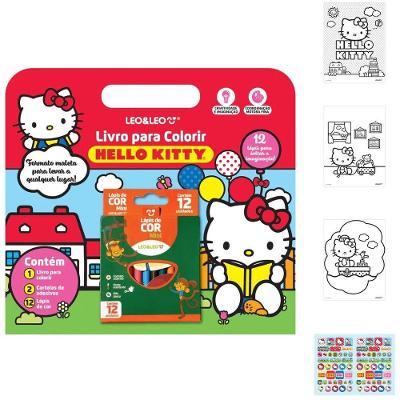 Livro para Colorir Infantil Leo & Leo Hello Kitty com Adesivos e Lápis de Cor com 16 Ilustrações