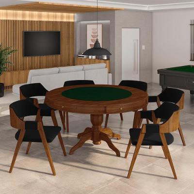 Conjunto Mesa de Jogos Bellagio 6 Lugares Tampo Reversível Veludo Preto Imbuia Gran Belo