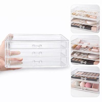 Organizador Acrílico 3 Gavetas Transparente para Maquiagens Joias Acessórios