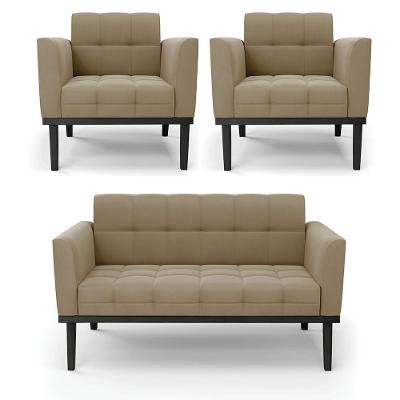 Conjunto 2 Poltronas e 1 Namoradeira Karen Suede Nude G19 Gran Belo