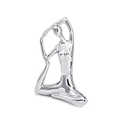 Escultura Decorativa de Yoga G39 em Porcelana 19,5x16x6 Prata Gran Belo