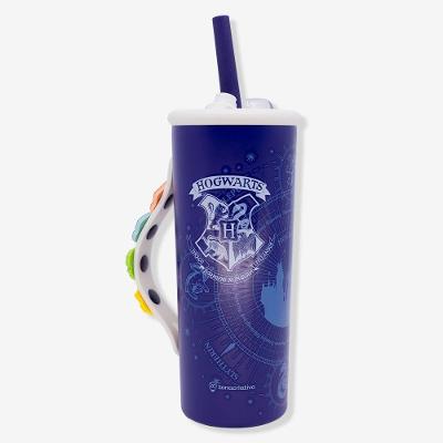 Copo Térmico Copo Charms Hogwarts Casas 600ML Aço Inoxidável com Tampa e Canudos Harry Potter