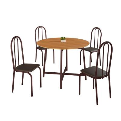 Conjunto de Jantar Ilhabela 4 Lugares Tampo MDF Mesa Redonda 90cm Marrom e Preto