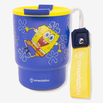 Copo Térmico To Go para Bebidas 400ML em Aço Inoxidável Azul Bob Esponja