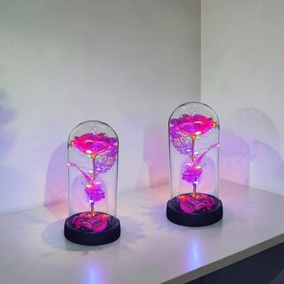 Kit 2 Luminárias em Redoma com Rosa Metalizada Led Multicolorido para Decoração Art House