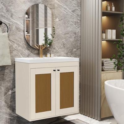 Kit Lavabo Ártemis Gabinete 2 Portas MDP 69,5cm Off White e Cedro SAL Movelaria