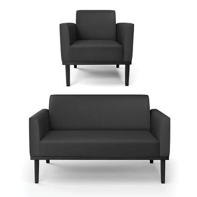Conjunto Poltrona e Namoradeira Isabella G19 Decorativa com Couro Sintético Preto Gran Belo