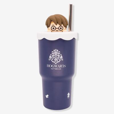 Copo Térmico Copo Topper Harry Potter 600ML Aço Inoxidável com Tampa e Canudo Antiderrapante Azul