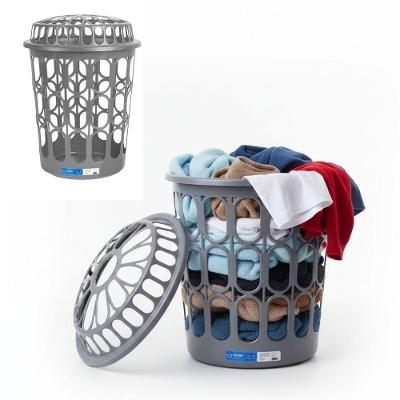 Cesto para Roupas Sujas 30L Telado Organizador Plástico com Tampa para Lavanderia Banheiro Cinza