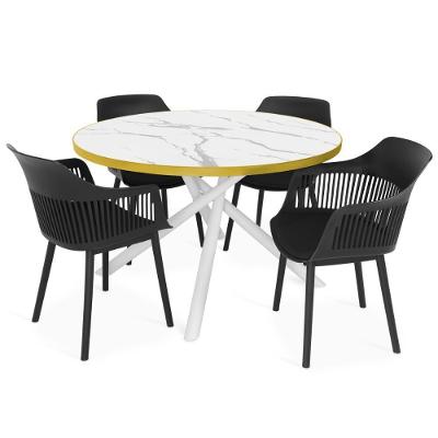 Conjunto de Jantar Solaris 120cm com 4 Cadeiras Marcela Tampo de Vidro Preto Magazine Decor