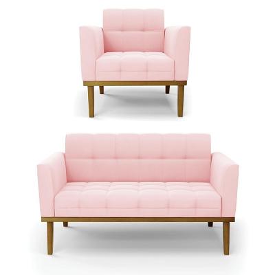 Conjunto Poltrona e Namoradeira Karen Suede Rosa Bebê G19 para Sala de Estar Gran Belo