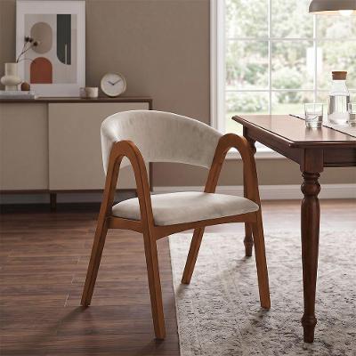 Poltrona Estofada Valentina Encosto Anatômico em Veludo com Braços Bege Ideal Decor