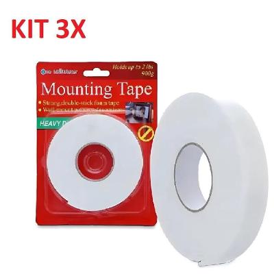 Fita Adesiva Dupla Face Banana Brasil 18mm X 3m Kit 3 Unidades para Fixação Forte Branco