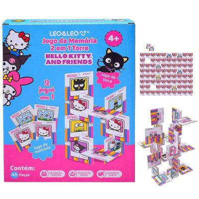 Jogo da Memória Infantil 2 em 1 Hello Kitty 48 Peças com Jogo da Torre Leo & Leo