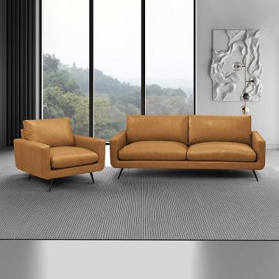 Conjunto Sala de Estar Paloma G88 Sofá 2 Lugares 183cm e Poltrona Couro Caramelo Gran Belo
