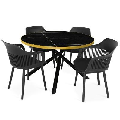 Conjunto de Jantar Solaris 4 Lugares Tampo de Vidro Marmorizado Preto 120cm Magazine Decor