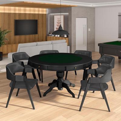 Conjunto Mesa de Jogos Bellagio G42 6 Lugares Tampo Reversível MDF Pu Grafite-preto Gran Belo