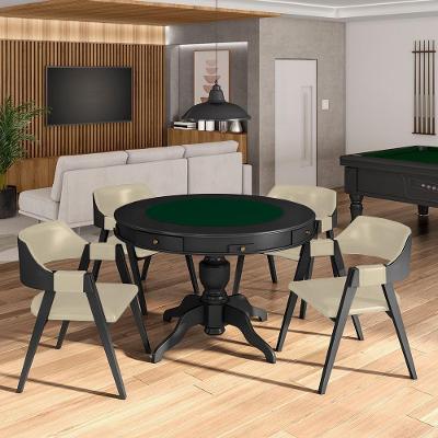 Conjunto Mesa de Jogos Bellagio G42 4 Lugares Tampo em MDF Reversível Bege-preto Gran Belo