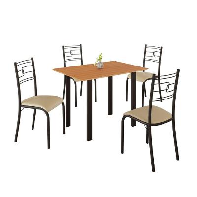 Conjunto Sala de Jantar Mila com 4 Cadeiras Ella 4 Lugares Tampo MDF Preto C Creme Mila