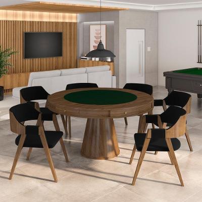 Conjunto Mesa de Jogos Bellagio em Madeira Maciça 140cm Preto com 6 Cadeiras Gran Belo