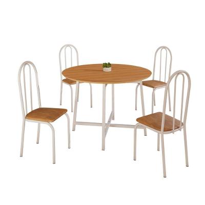 Conjunto de Jantar Ilhabela 4 Lugares Tampo MDF Mesa Redonda 90cm Branca e Jambo