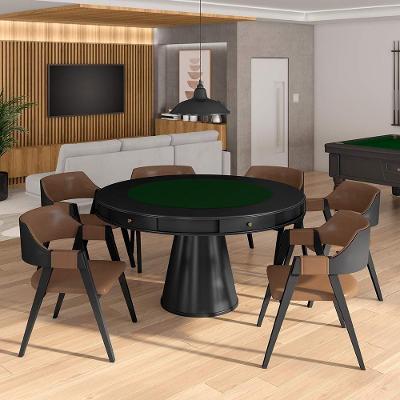 Conjunto Mesa de Jogos Bellagio com 6 Cadeiras Poker Caramelo-preto Gran Belo