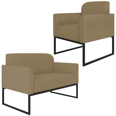Conjunto Namoradeira e Poltrona Isabella G19 Suede Nude e Preto Base Industrial Gran Belo