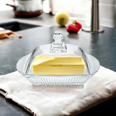 Porta Manteiga Retangular Graffiato em Vidro Transparente 17,5cm 200g para Mesa Hauskraft