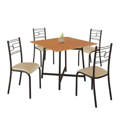 Conjunto Sala de Jantar Ella 4 Lugares Tampo em MDF Preto-creme Mesa 90x90cm