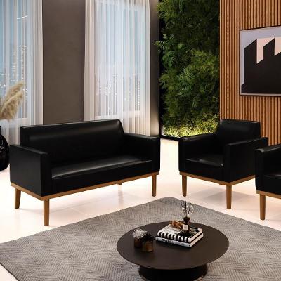 Conjunto Poltrona e Namoradeira Isabella Decorativa Corino Pu Preto Brilho Gran Belo