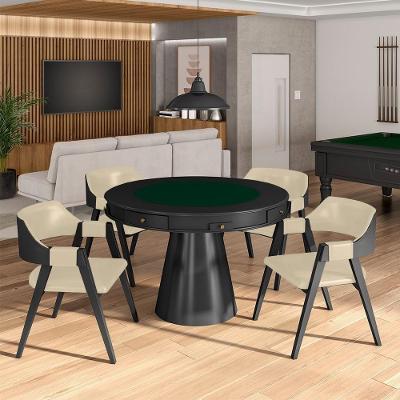 Conjunto Mesa de Jogos Bellagio G42 4 Lugares Tampo em MDF Reversível Bege-preto 110cm Gran Belo