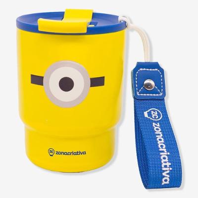 Copo Térmico To Go Corpo Minions 400ml com Alça Tampa com Bico Duplo e Canudo Amarelo Universal