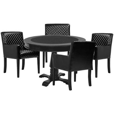 Mesa de Jogos Victoria 4 Lugares Tampo em MDF Reversível Pu Preto 110cm Gran Belo