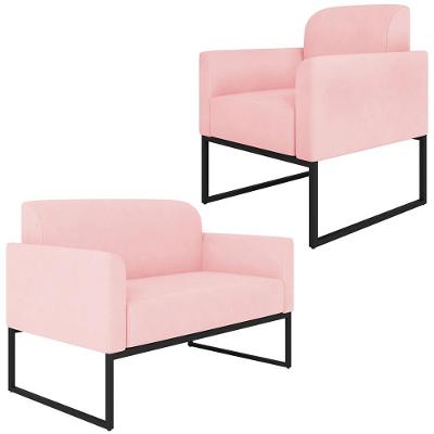 Conjunto Namoradeira e Poltrona Isabella G19 Suede Rosa Bebê Preto para Sala de Estar Gran Belo