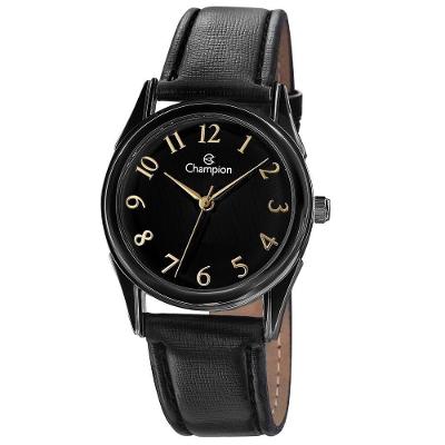 Relógio Feminino Ch24660n Analógico Pulseira de Couro Preto Champion