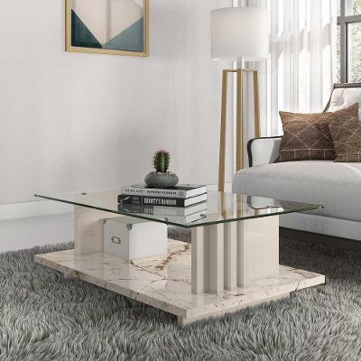 Mesa de Centro G97 Retangular Vidro Mdp Calacata Off White Gran Belo