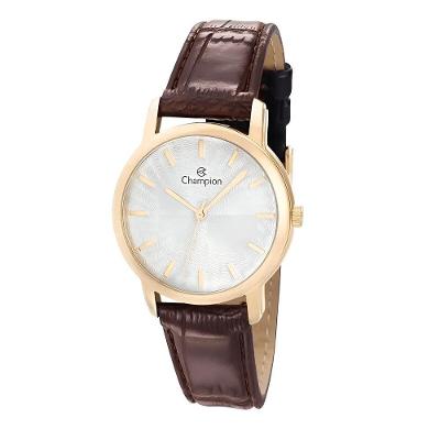 Relógio Masculino Cn20631b Analógico Quartz Pulseira de Couro Dourado Champion