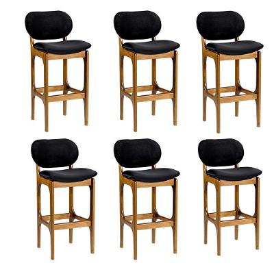 Kit 6 Banquetas Altas Soshoku G42 Madeira Maciça Veludo Preto-imbuia Gran Belo