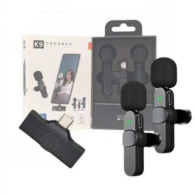 Microfone Condensador Duplo de Lapela Wireless Tipo C K9-TC-2IN1 Preto