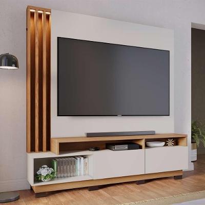 Estante Home Sala Filipina G73 2 Portas MDP 15mm e 25mm 180cm Off White e Freijó Gran Belo