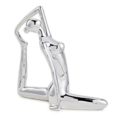 Escultura Decorativa de Yoga G39 em Porcelana 18,5x19,5x6,5 Prata Gran Belo