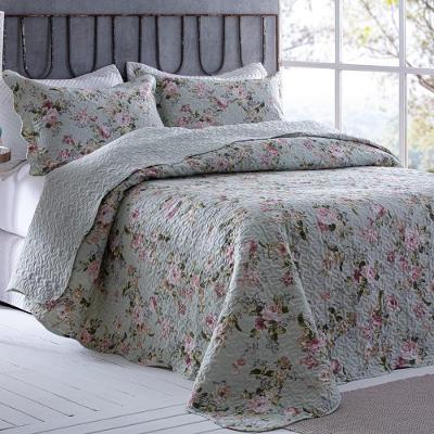 Kit Cobre Leito Colcha Daily Floral 1 King 3 Peças 100% Poliéster Estampado Clara Luz Decora