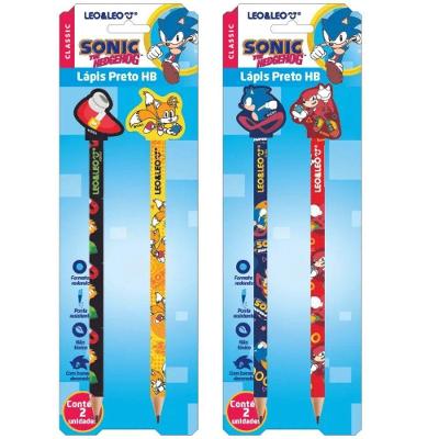 Lápis Hb com Borracha na Ponta Sonic Leo & Leo Blister com 2 Unidades Estampas Infantis